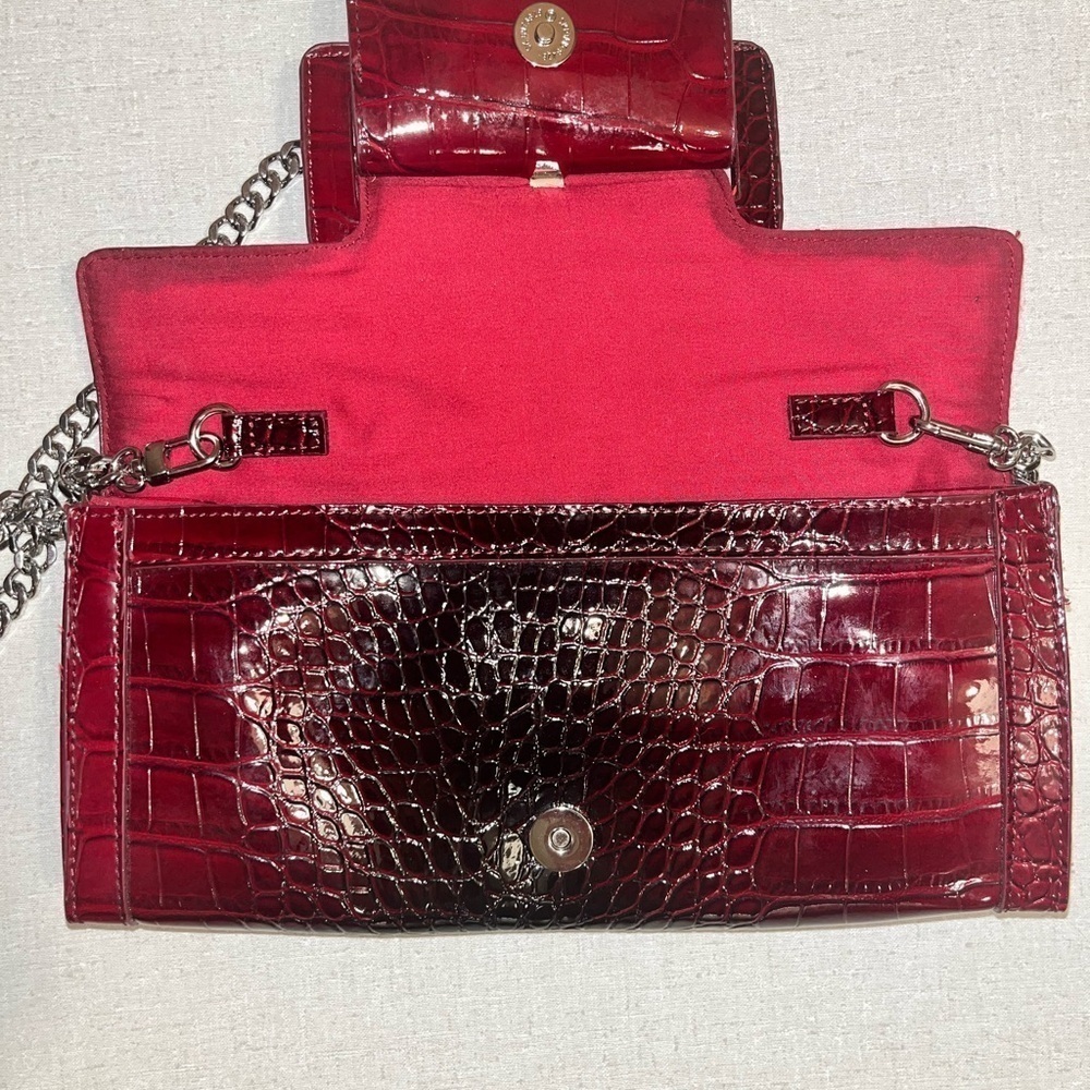 WHITE HOUSE | BLACK MARKET Red Crocodile Clutch Bag with Silver Clasp EUC - Picture 10 of 16